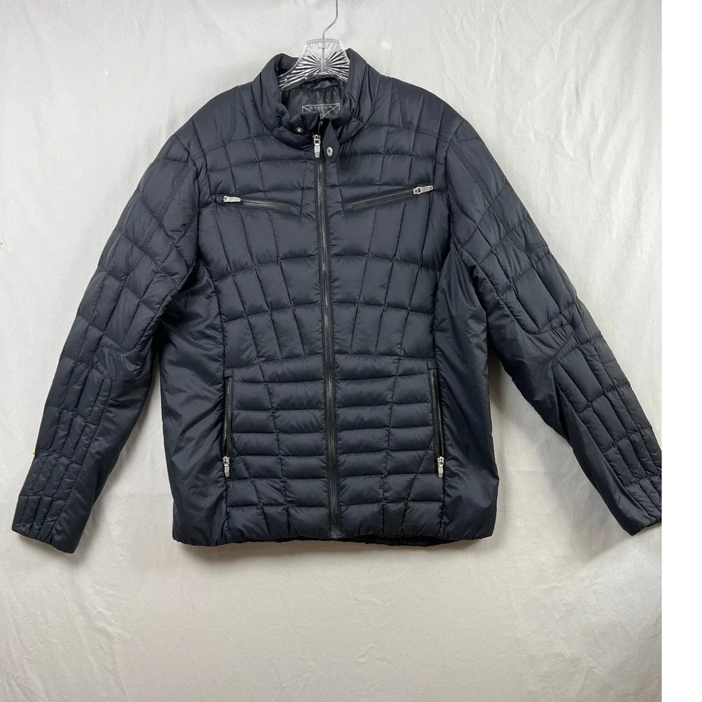Spyder Puffer Jacket Mens L Black Quilted Down Insulated GT Full Zip Mock Neck